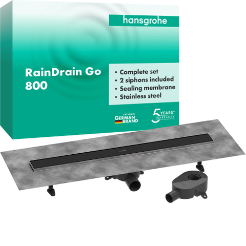 Hansgrohe RainDrain Go Douchegoot - 80cm - standaard/vlakke installatie - betegelbaar - mat zwart SW1590418