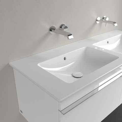 Villeroy & Boch venticello dubbele wastafel - 130x50cm - zonder kraangat - zonder overloop CeramicPlus - White Alpine (glans wit) 1025105