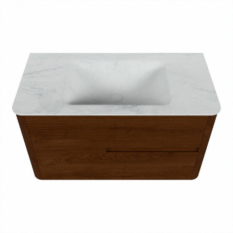 Mondiaz CIRO-DLUX Meuble de salle de bains - 90x45x50cm - plan-vasque Solid surface Opalo - 1 lavabo au milieu - sans trous de robinetterie - 2 tiroirs - Ruby SW1531640