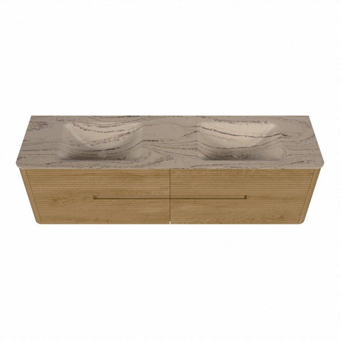 Mondiaz CIRO-DLUX Ensemble de meubles de salle de bains - 170x45x50cm - lavabo solid surface Arena - 2 vasques double - sans trous de robinet - 4 tiroirs - Chêne SW1531360