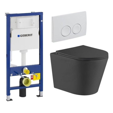 Geberit QeramiQ Dely Pack WC - réservoir Geberit UP100 - plaque de commande Blanc brillant - WC - abattant - noir mat SW961727