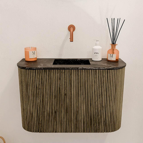 Mondiaz JOYA-DLUX Meuble de salle de bains 63,2cm - arrondis gauche et droite couleur Dusk - Vasque FAYE position Milieu Sans trou de robinet couleur Lava SW1423282