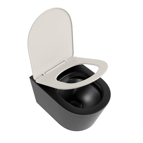 Mondiaz LAVIE WC suspendu – sans bride – 36 x 53 cm – avec abattant softclose – Urban (noir), abattant Linen (blanc cassé) SW1208658