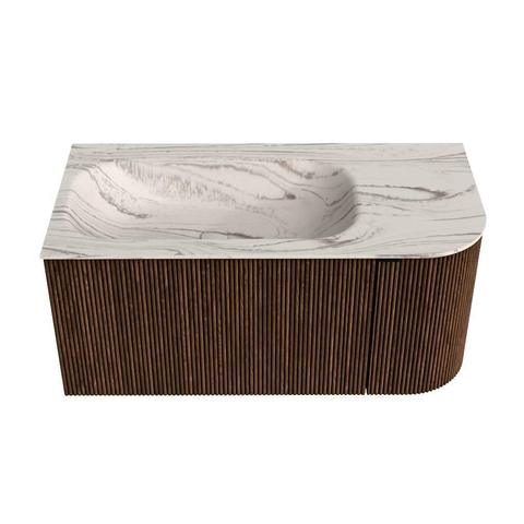MONDIAZ KURVE-DLUX Meuble de salle de bains 95cm arrondi à droite couleur Walnut avec 1 tiroir et 1 porte. Lavabo BIG SMALL gauche sans trou de robinet Nata. SW1432159