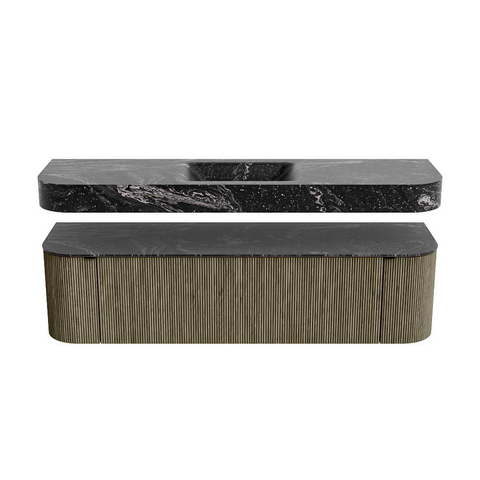 MONDIAZ THOR-DLUX 170cm meuble de salle de bains arrondi gauche + droite couleur Shadow avec 1 tiroir et 2 portes. Vasque suspendue CLOUD Milieu sans trou de robinet couleur Lava. SW1465527