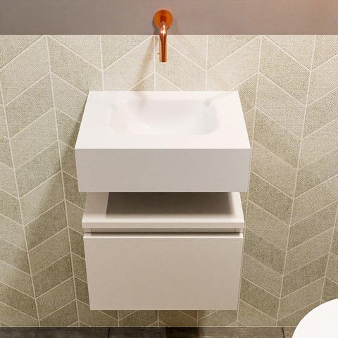 MONDIAZ ANDOR Toiletmeubel 40x30x30cm met 0 kraangaten 1 lades linen mat Wastafel Lex midden Solid Surface Wit SW474191