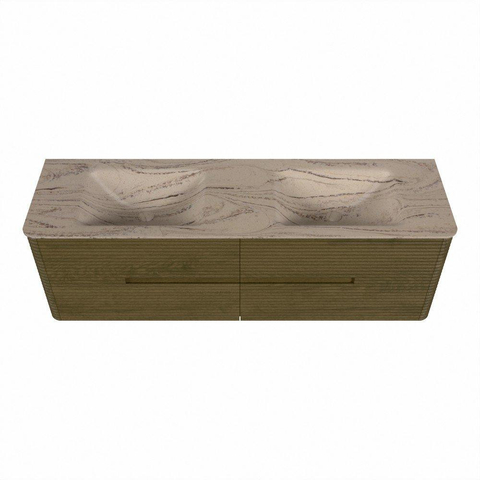 Mondiaz CIRO-DLUX Meuble de salle de bains - 160x45x50cm - Plan-vasque en solid surface Arena - 2 bacs Double - sans trous de robinetterie - 4 tiroirs - Dusk SW1533116