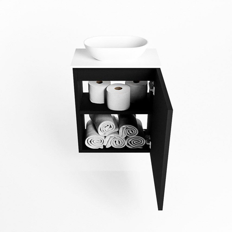 Meuble de salle de bain Mondiaz Fowy 40x50x23cm urban mat 0 trous de robinet lavabo : centre 1 porte solid surface avec plan MDF couleur lavabo : blanc SW760855
