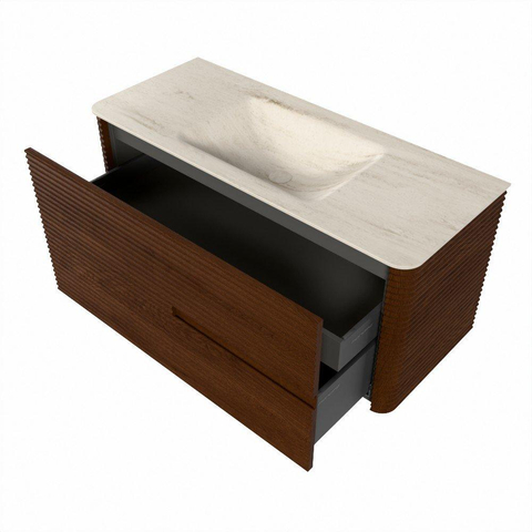 Mondiaz CIRO-DLUX Badkamermeubelset - 110x45x50cm - Solid surface wastafel Meli - 1 wasbak Midden - zonder kraangaten - 2 lades - Ruby SW1531752