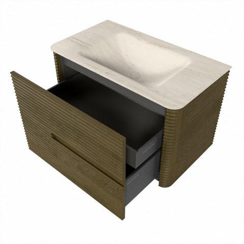 Mondiaz CIRO-DLUX Badkamermeubelset - 80x45x50cm - Solid surface wastafel Meli - 1 wasbak Midden - 1 kraangat - 2 lades - Dusk SW1481422