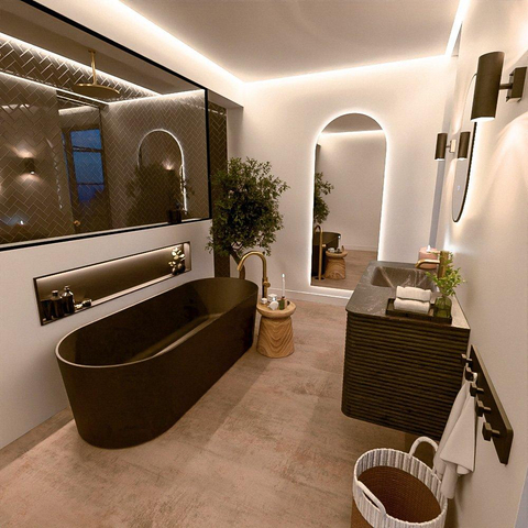 Mondiaz CIRO-DLUX Ensemble de meubles de salle de bains - 110x45x50cm - Lavabo solid surface Lava - 1 vasque à gauche - 1 trou de robinet - 2 tiroirs - Shadow SW1532264