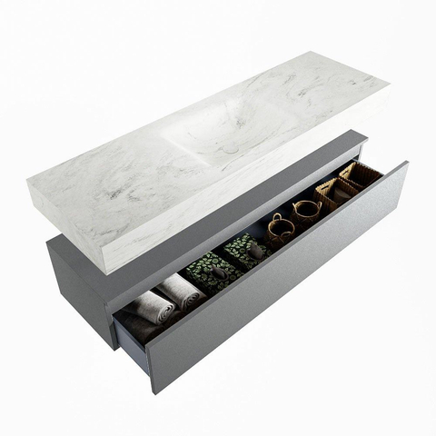 MONDIAZ ALAN - DLUX Badkamermeubelset - 150cm - onderkast - Plata - 1 lade - vrijhangende wastafel - wasbak midden - 1 kraangat - Opalo SW807096