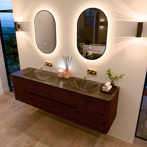 Mondiaz CIRO-DLUX Badkamermeubelset - 180x45x50cm - Solid surface wastafel Lava - 2 wasbak Dubbel - zonder kraangaten - 4 lades - Ruby SW1531616