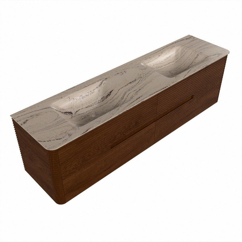 Mondiaz CIRO-DLUX Badkamermeubelset - 180x45x50cm - Solid surface wastafel Arena - 2 wasbak Dubbel - zonder kraangaten - 4 lades - Ruby SW1531753