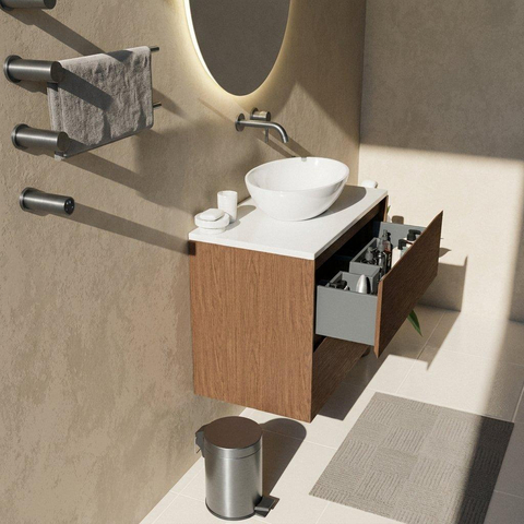 Saniclass Holz Pure Ensemble de meubles de salle de bains - 80x45x62.5cm - plan de toilette Torino en solid surface blanc - sans trou de robinetterie - 2 tiroirs - walnut pure mat (bois) SW1478702
