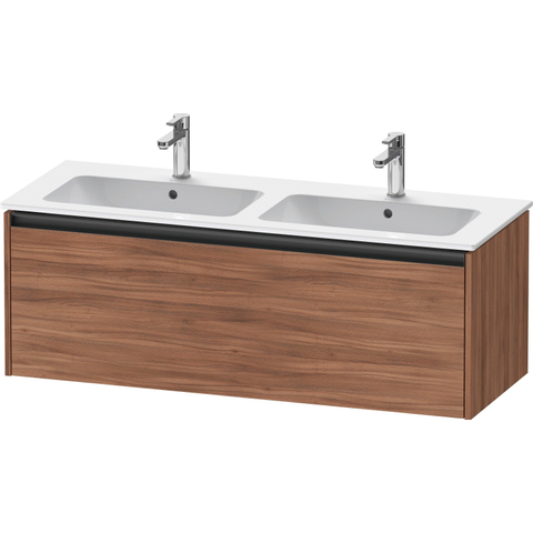 Duravit Ketho.2 Wastafelonderbouwkast - met 1 lade - voor dubbele wastafel - 128x48x44cm - met greep antraciet - noten mat SW773109