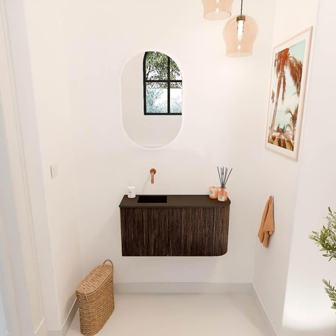 Mondiaz JOYA 81.6cm meuble de toilette - arrondi droit couleur Noyer - Vasque FAYE position Gauche Sans trou de robinet couleur Urban SW1421356