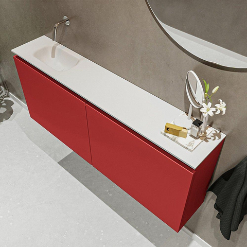 MONDIAZ TURE Toiletmeubel 120x23x50cm met 0 kraangaten 2 deuren fire mat Wastafel Eden links Solid Surface Wit SW475052