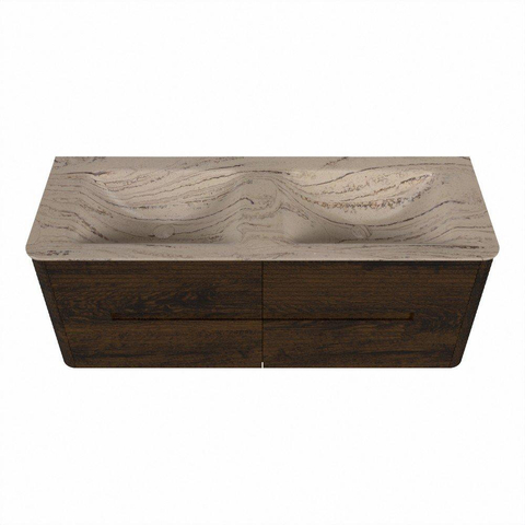 Mondiaz CIRO-DLUX Ensemble de meubles de salle de bains - 130x45x50cm - lavabo solid surface Arena - 2 vasques double - 2 trous de robinet - 4 tiroirs - Noyer SW1530428
