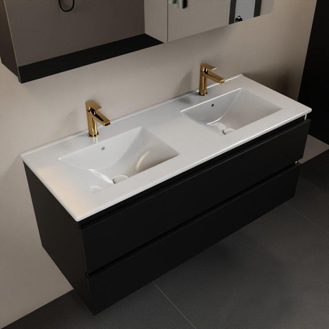 Mondiaz Aivy badmeubelset - 120x45x50cm - 2 kraangaten - 2 wasbakken talc Keramiek - Links en rechts - 2 lades - Met spiegelkast - MDF Urban SW892198
