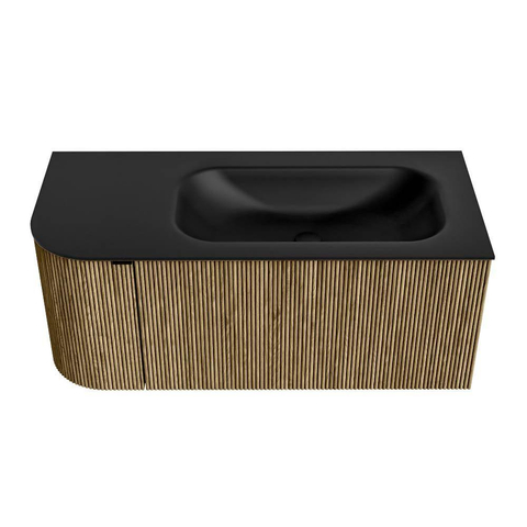 Mondiaz KURVE Badkamermeubelset - 105x46x40cm - 1 lade - 1 deur - wastafel solid surface - rechts - zonder kraangat - Dusk SW1415102