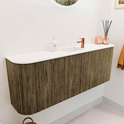 Mondiaz JOYA 113.2cm meuble de salle de bains WC - arrondis gauche et droite couleur Dusk - Vasque FAYE position Milieu 1 trou de robinet couleur Talc. SW1421622