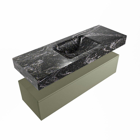Mondiaz ALAN-DLUX Ensemble de meuble - 130cm - meuble Army mat - 1 tiroir - Lavabo Cloud Lava suspendu - vasque Centre - 0 trous de robinet SW808540