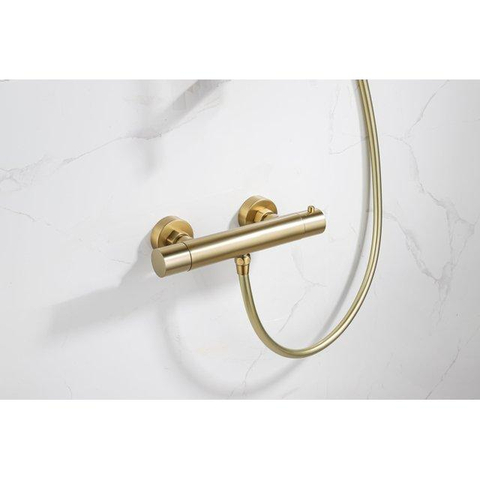 Fortifura Calvi douchekraan - met glijstangset - met ronde handdouche - gladde doucheslang - PVD - geborsteld messing (goud) SW811948