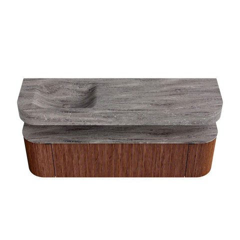 MONDIAZ THOR-DLUX 160cm meuble de salle de bains arrondi gauche + droite couleur Ruby avec 1 tiroir et 2 portes. Vasque suspendue CLOUD Gauche sans trou de robinet couleur Oza. SW1465330