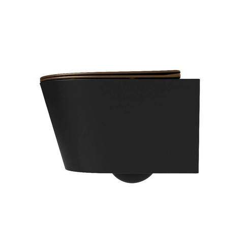 Mondiaz LAVIE hangtoilet – spoelrandloos – 36 x 53 cm – met softclose zitting – Urban (zwart), zitting Rust (bruin) SW1208708