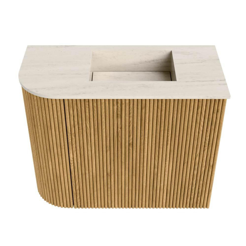 Mondiaz JOYA-DLUX 51.6cm meuble de toilette - arrondi gauche couleur Chêne - Vasque FAYE position Droite 1 trou de robinet couleur Meli. SW1423946
