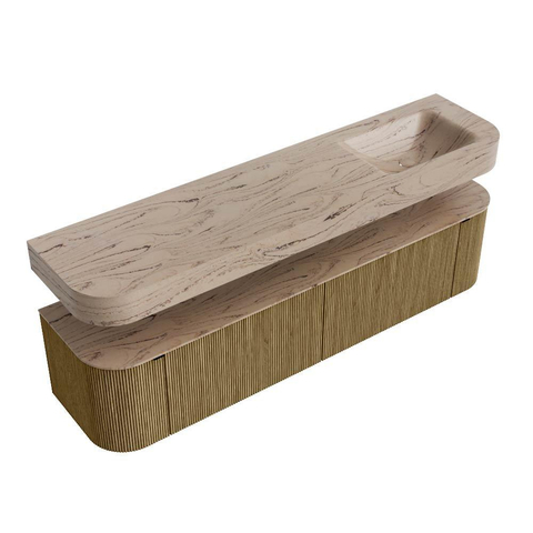 MONDIAZ THOR-DLUX 190cm meuble de salle de bains arrondi gauche + droite couleur Dusk avec 2 tiroirs et 2 portes. Vasque suspendue CLOUD Droite sans trou de robinet couleur Arena. SW1466601