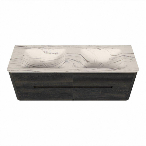 Mondiaz CIRO-DLUX Badkamermeubelset - 140x45x50cm - Solid surface wastafel Nata - 2 wasbak Dubbel - 2 kraangaten - 4 lades - Shadow SW1532589