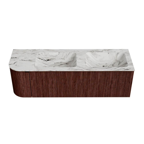 Mondiaz KURVE-DLUX Badkamermeubelset - 145x46x40cm - 1 lade - 1 deur - wastafel solid surface - dubbel / rechts - zonder kraangat - Ruby SW1415961