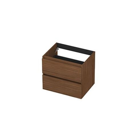 INK Wastafelonderkast - 60x45x52cm - 2 lades - greeploos - met houten keerlijst - MDF - Warm walnoot SW1236948