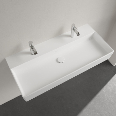Villeroy & Boch Memento 2.0 lavabo - dessous meulé 100x47cm - sans trop-plein 2 trous de robinet ceramic+ blanc SW358449