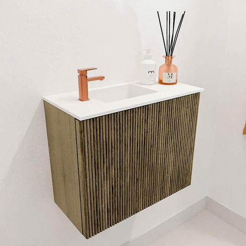 Mondiaz JOYA 50cm toiletmeubel - kleur Dusk - Wastafel FAYE positie Links 1 kraangat kleur Talc. SW1421602