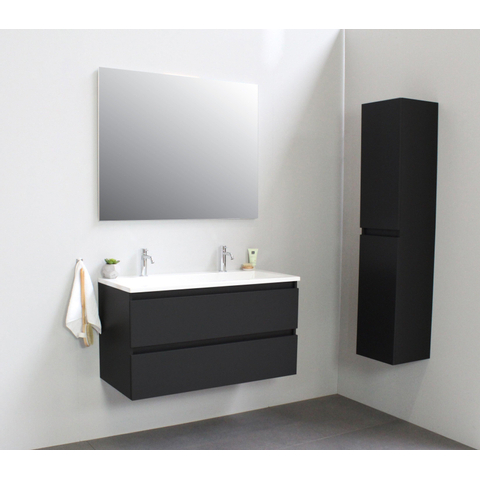 Basic Bella Meuble salle de bains avec lavabo acrylique Blanc 100x55x46cm 2 trous de robinet Noir mat SW491730