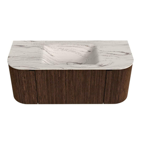 MONDIAZ KURVE-DLUX Meuble de salle de bains 110cm arrondi Gauche + Droite couleur Walnut avec 1 tiroir et 2 portes. Lavabo CLOUD Central sans trou de robinet Nata. SW1432161