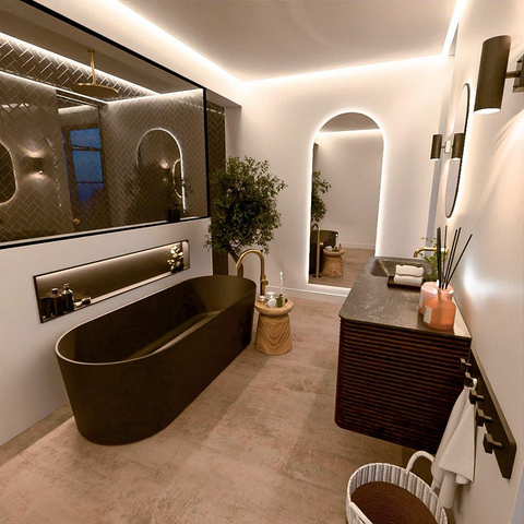 Mondiaz CIRO-DLUX Badkamermeubelset - 130x45x50cm - Solid surface wastafel Lava - 1 wasbak Links - zonder kraangaten - 4 lades - Walnut SW1530169