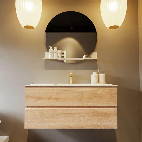MONDIAZ VICA-DLUX Badkamermeubelset - 110cm - onderkast washed oak - 2 lades - inbouw wastafel cloud midden - 1 kraangat - 60cm hoge versie - frape SW1088793