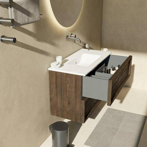 Saniclass Holz Frame Badkameronderkast - 100x45x60cm - 2 lades - eiken charcoal SW1578598