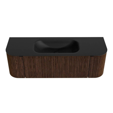MONDIAZ KURVE 140cm badmeubel met module 25 Len R kleur Walnut met 1 lade en 2 deuren. Wastafel BIG SMALL midden 1 kraangat Urban. SW1138468