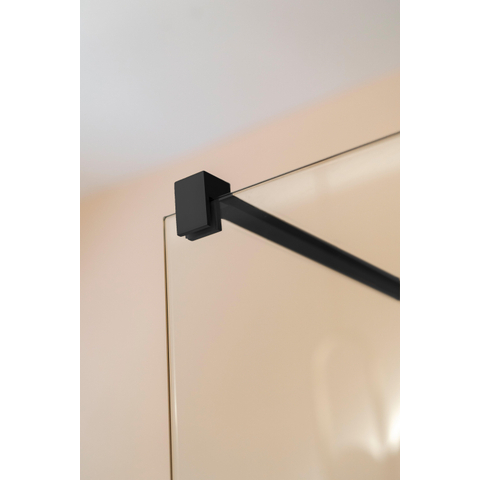 Fortifura Galeria Douche à l'italienne mi-hauteur - 110x80cm - verre fumé - 8mm - nano - avec profil et barre de renfort - Noir Mat SW1248342