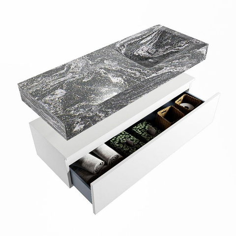 MONDIAZ ALAN - DLUX Badkamermeubelset - 120cm - onderkast - Talc - 1 lade - vrijhangende wastafel - wasbak rechts - 1 kraangat - Lava SW807803