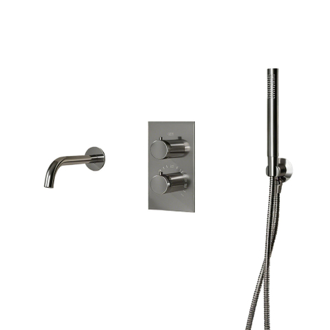 Fortifura Calvi Badkraan set - uitloop - 22cm inkortbaar - metalen slang - staafhanddouche - inbouwdeel - wandhouder - PVD - geborsteld RVS SW1242587