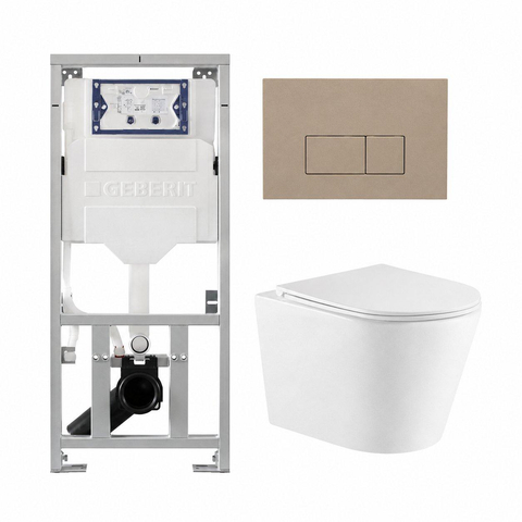 QeramiQ Dely Toiletset - 36.3x51.7cm - diepspoel - rimless - Geberit UP320 inbouwreservoir - met Burda frame - softclose toiletzitting - bedieningsplaat taupe - rechtehoekige knoppen - glans wit SW1164217
