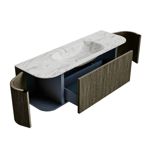 Mondiaz KURVE-DLUX Ensemble de meuble de salle de bains - 140x46x40cm - 1 tiroir - 2 portes - vasque solid surface - centre - 1 trou de robinet - Shadow SW1414555