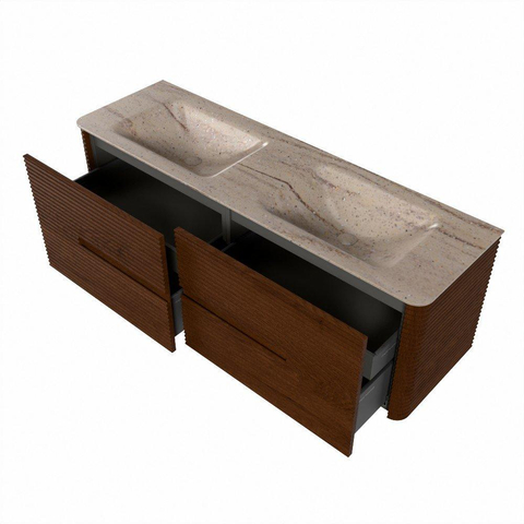 Mondiaz CIRO-DLUX Ensemble de meubles de salle de bains - 150x45x50cm - lavabo solid surface Saba - 2 vasques Double - 2 trous de robinet - 4 tiroirs - Ruby SW1531892