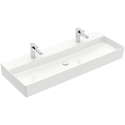 Villeroy & Boch memento 2.0 wastafel onderzijde - geslepen - 120x47cm - zonder overloop - 2 kraangaten CeramicPlus - White Alpine (glans wit) SW358465